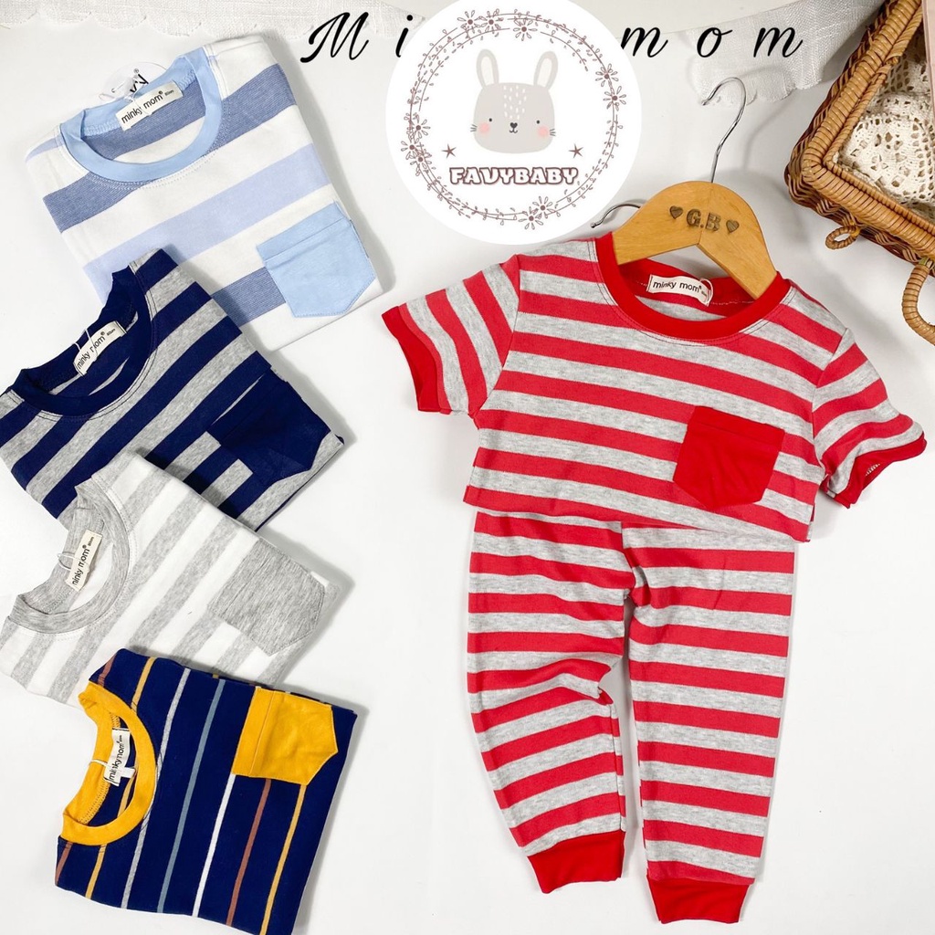 Đồ Bộ MINKY MOM Bé Trai Bé Gái Thu Đông Quần Áo Thun Dài Tay Có Túi Trẻ Em 8-20kg 0 1 2 3 4 5 Tuổi Sọc Dệt - Favybaby