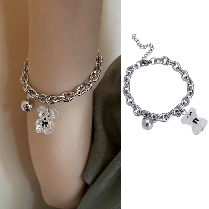 Vòng Tay Trong Suốt Mặt Hình Gấu 3D Phong Cách Hip hop Đơn Giản Thời Trang Cho Nữ