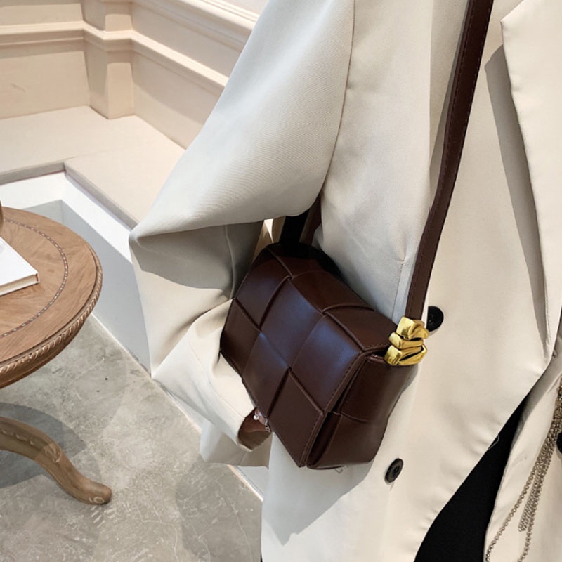 Túi đeo chéo IELGY dáng vuông nhỏ thiết kế dệt thủ công thời trang đơn giản dành cho nữ