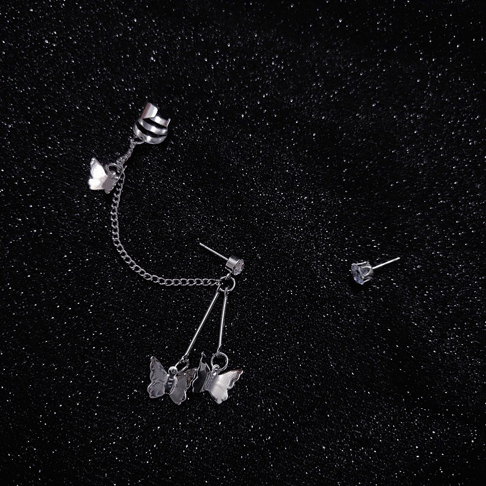 Khuyên tai gắn chuỗi xích dài hình bướm phong cách thời trang cá tính dành cho nữ