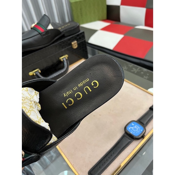 Giày sục nam logo thương hiệu Gucci GC/GG cao cấp da thật nhập khẩu mẫu mới mũi bo tròn