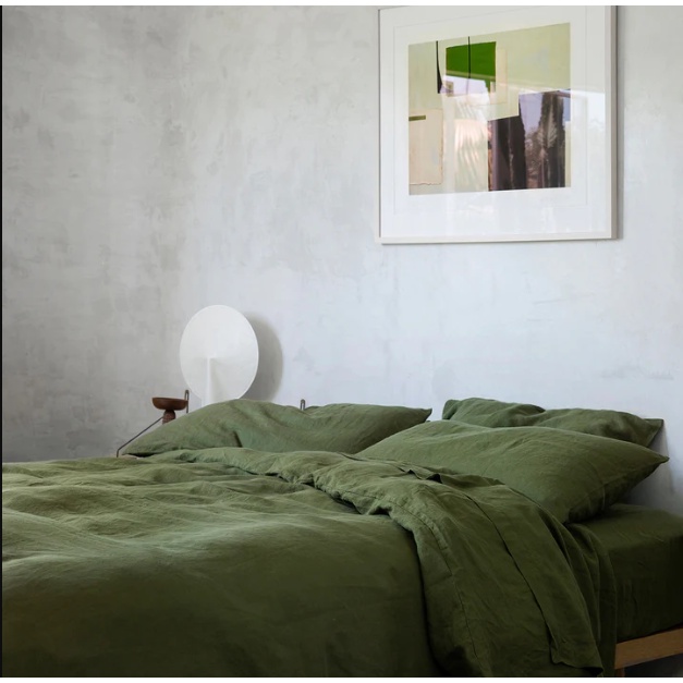 Set ga giường cao cấp linen premium 100%  màu xanh rêu cực đẹp anam home and bedding