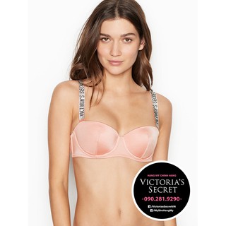 (Hàng Mỹ) 34B/B75 - Áo lót hồng đính hạt chữ (113) không mút, có gọng, Balconette Dollhouse - Victoria's Secret