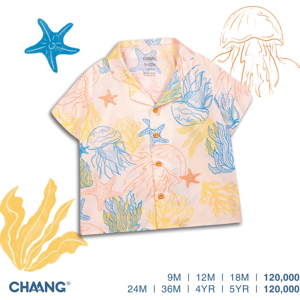 Áo sơ mi lanh cúc giữa Sea jellyfish cho bé Chaang