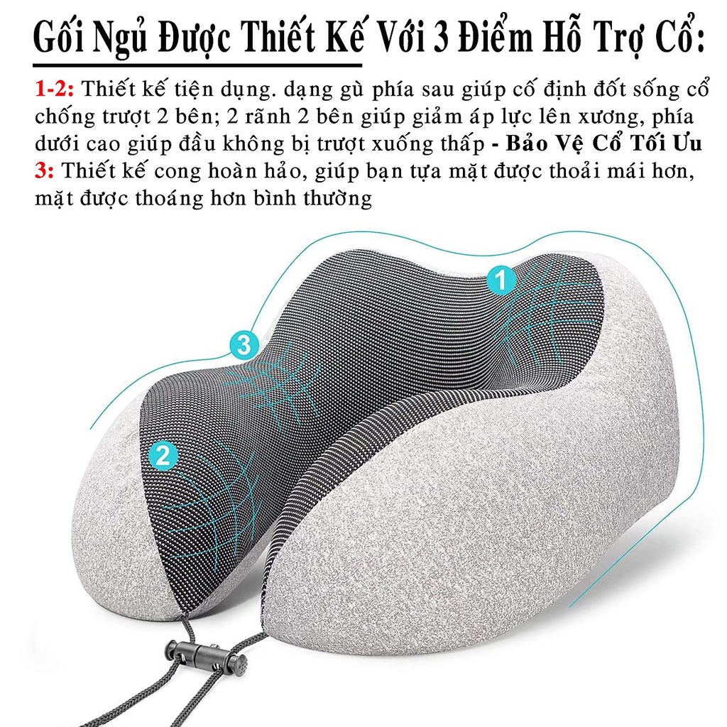 [Màu Xám Nhạt] Gối Ngủ Văn Phòng Du Lịch Chữ U Tặng Kèm Bịt Mắt, Bịt Tai Chống Mỏi Chất Liệu Memory Foam - Hãng dododios