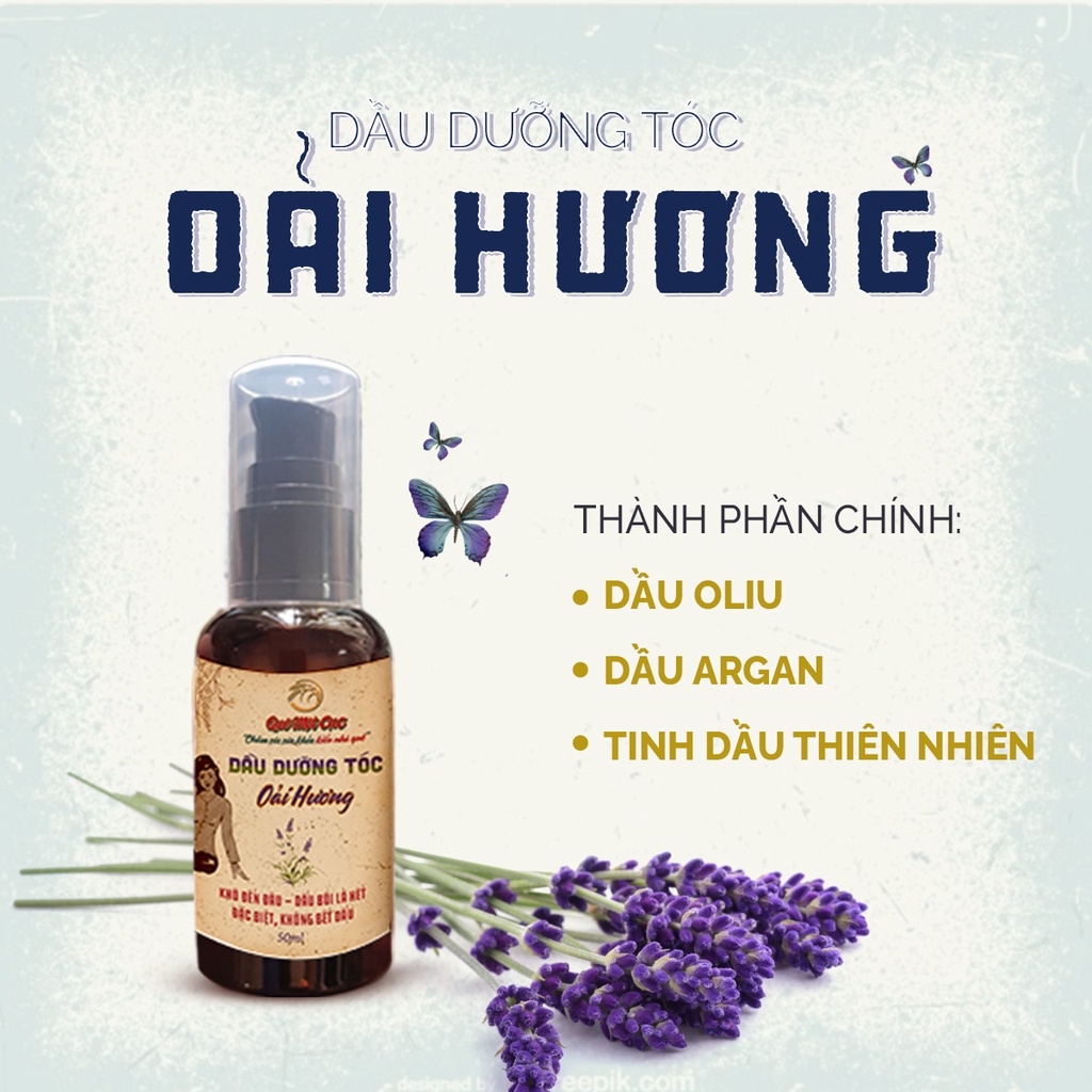 Dầu dưỡng tóc xoăn, khô &amp; siêu khô từ Oải Hương mướt mềm, định hình nếp, bảo vệ màu tóc QUÊ MỘT CỤC 50ml (handmade