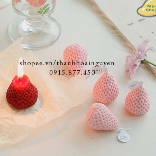 Set Nến Sáp Thơm Quả Dâu Tây Nhỏ Xinh Decor Trang Trí Kèm Hộp Xinh Xắn