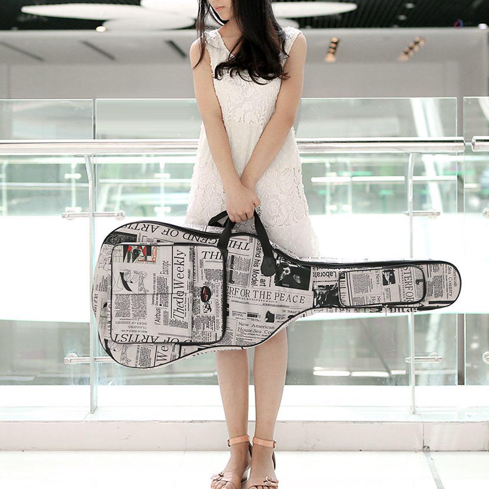 Túi Đựng Đàn Guitar Bằng Vải Oxford 600D Chống Thấm Nước In Họa Tiết Báo Báo Có Dây Đeo Có Đệm Lót Cho Đàn Guitar Acoustic 41Inch