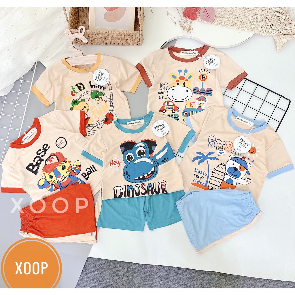 Bộ cộc tay nền da minky mom chất thun lạnh họa tiết  khủng long-dinosa cho bé (8-28kg) (2105 ) shop phúc yến