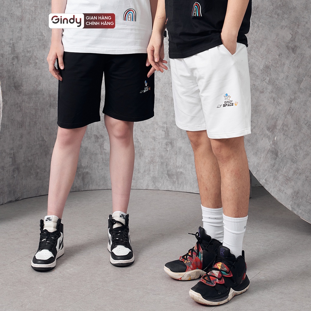 Quần short unisex vải cotton thoáng mát họa tiết quần đùi nam nữ trơn dây rút 3 màu thời trang thu đông GINDY Q022