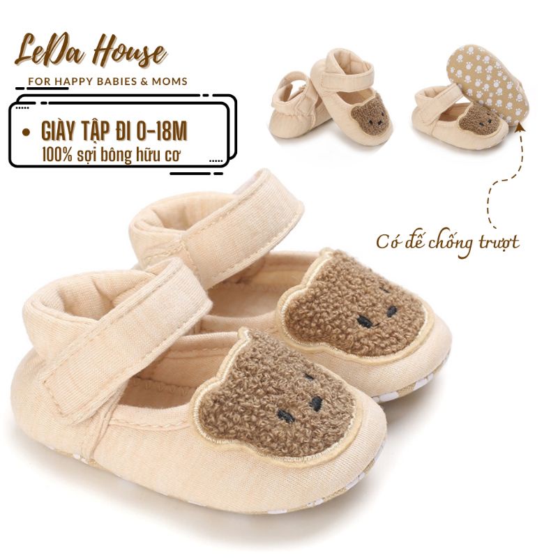 Giày cho bé trai bé gái, Giày cho bé tập đi có đế chống trượt 100% sợi bông hữu cơ kiếu Hàn Quốc từ 0 đến 18 tháng
