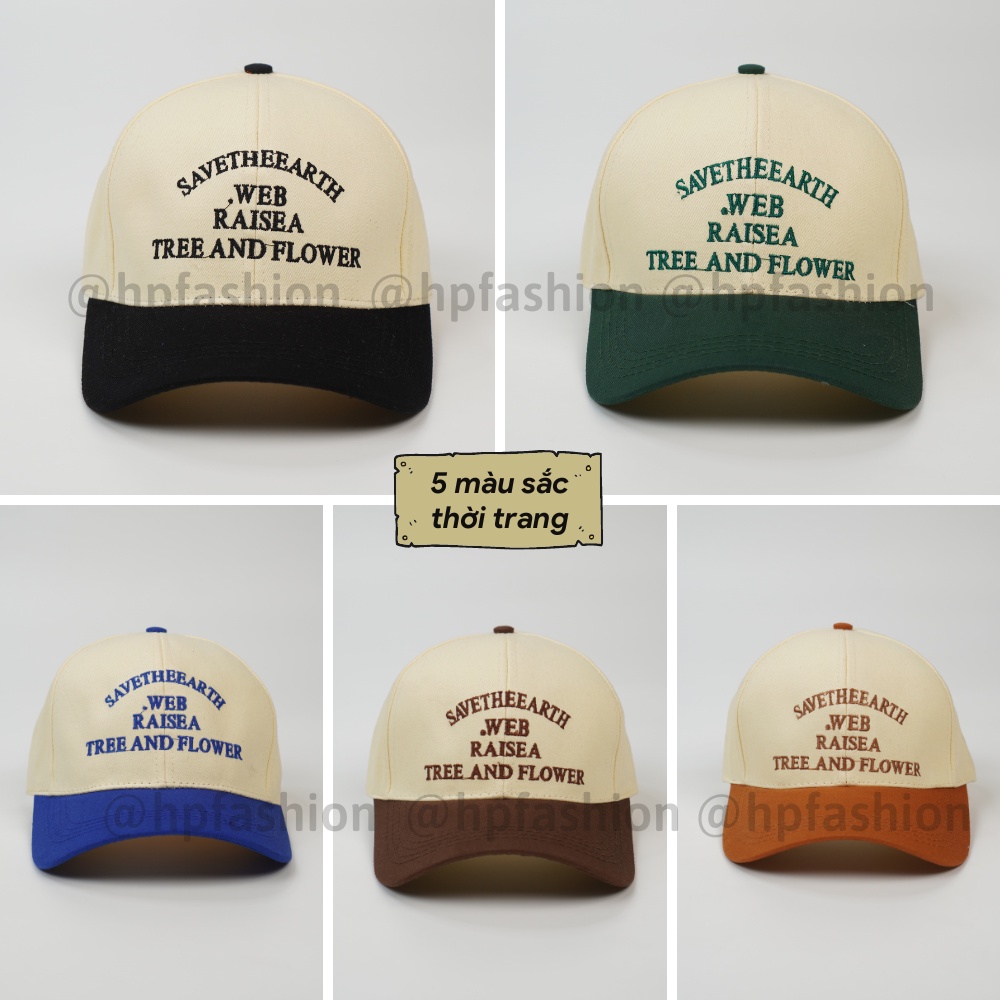 Mũ lưỡi trai ❤️ Nón kết phối màu thêu chữ SAVE THE EARTH chất kaki cao cấp form unisex nam nữ N91 - Happy Style
