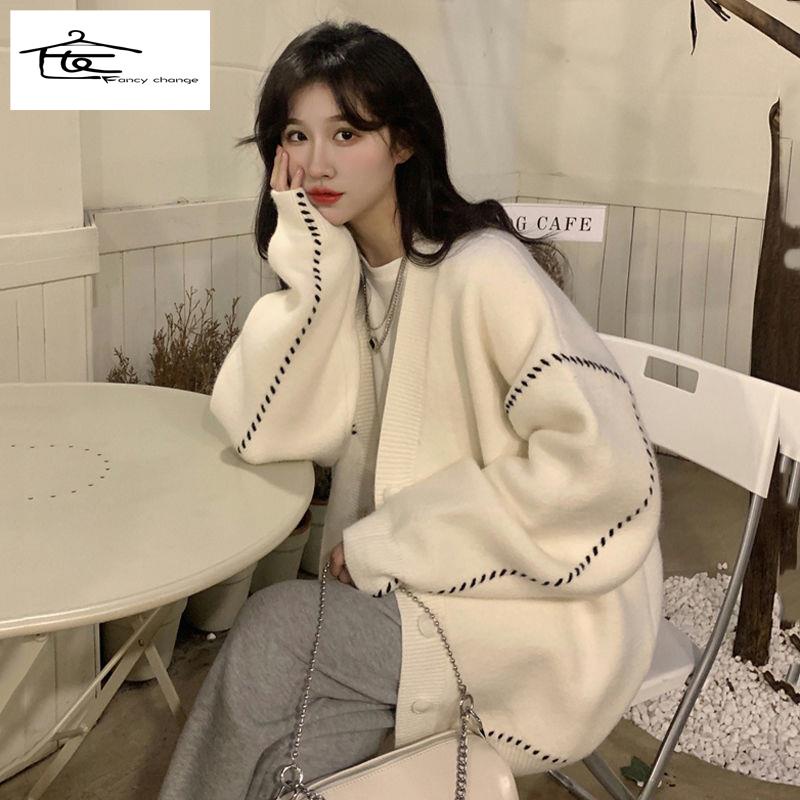 Hàng Có Sẵn Bán Chạy~Áo Khoác Cardigan Dệt Kim Dáng Rộng Phong Cách Mùa Thu Kiểu Mới Thời Trang Dành Cho Bạn Nữ 2022