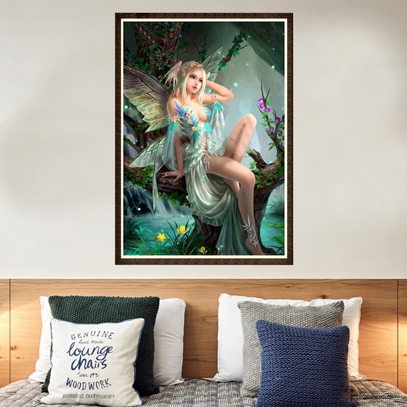 Bộ tranh đính đá hình cô gái yêu tinh 30x40cm để trang trí nhà