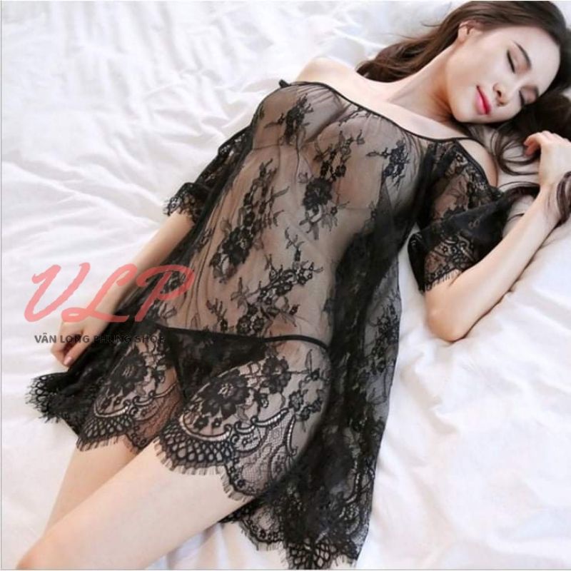 [BIGSIZE_80KG]_DN89_Váy ngủ ren hở vai xuyên thấu sexy