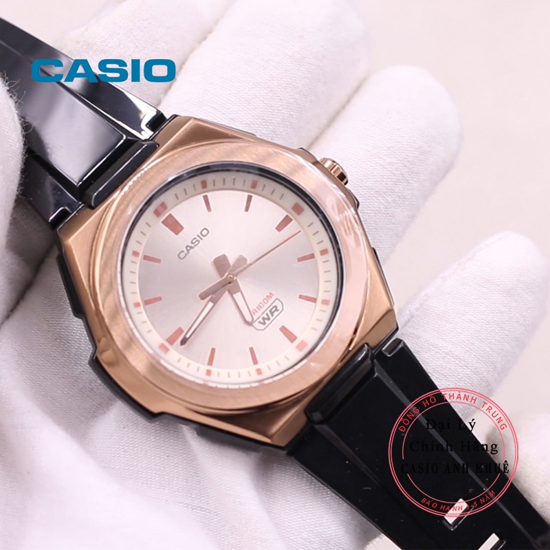 Đồng Hồ Nữ Casio LWA-300HRG-5EV dây vỏ đen viền kim loại vàng hồng