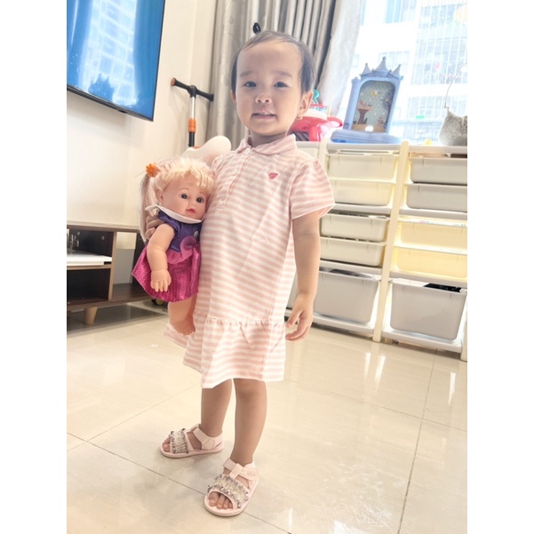 Đầm bé gái cộc tay mùa hè cao cấp Lullaby thời trang bé gái đi học đi chơi mát mẻ