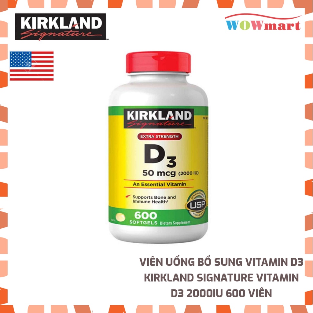 Viên uống bổ sung Vitamin D3 Kirkland Signature Vitamin D3 2000IU 600 viên