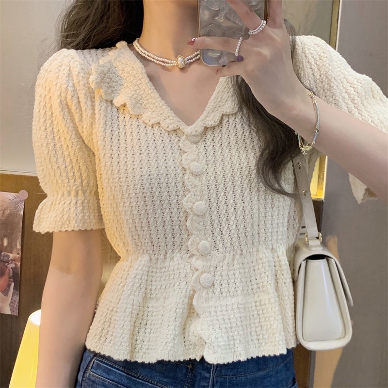 Áo Cardigan Dệt Kim Tay Ngắn Cổ Chữ V Dễ Phối Đồ Thời Trang Cho Nữ  tao bao