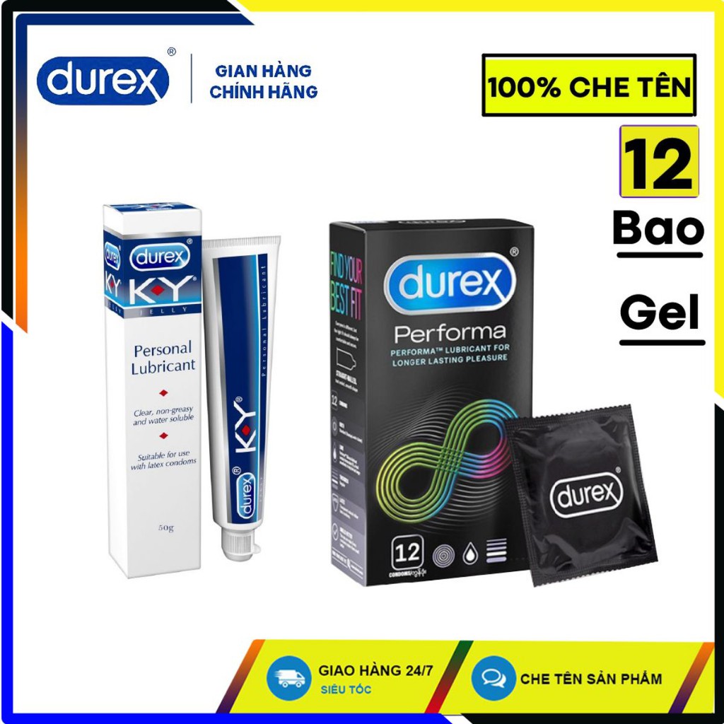 Bộ 2 bao cao su Durex Performa ( 12 bao ) và Gel bôi trơn Durex Ky.