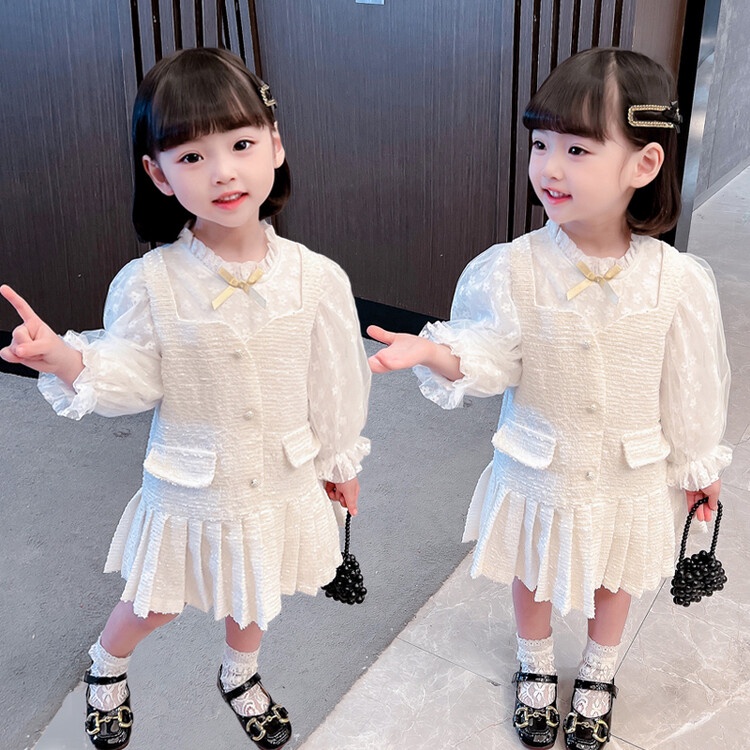 Đầm Công Chúa Giả Hai Mảnh Phối Ren Phong Cách Phương Tây Thời Trang Mùa Thu 2022 Cho Bé Gái