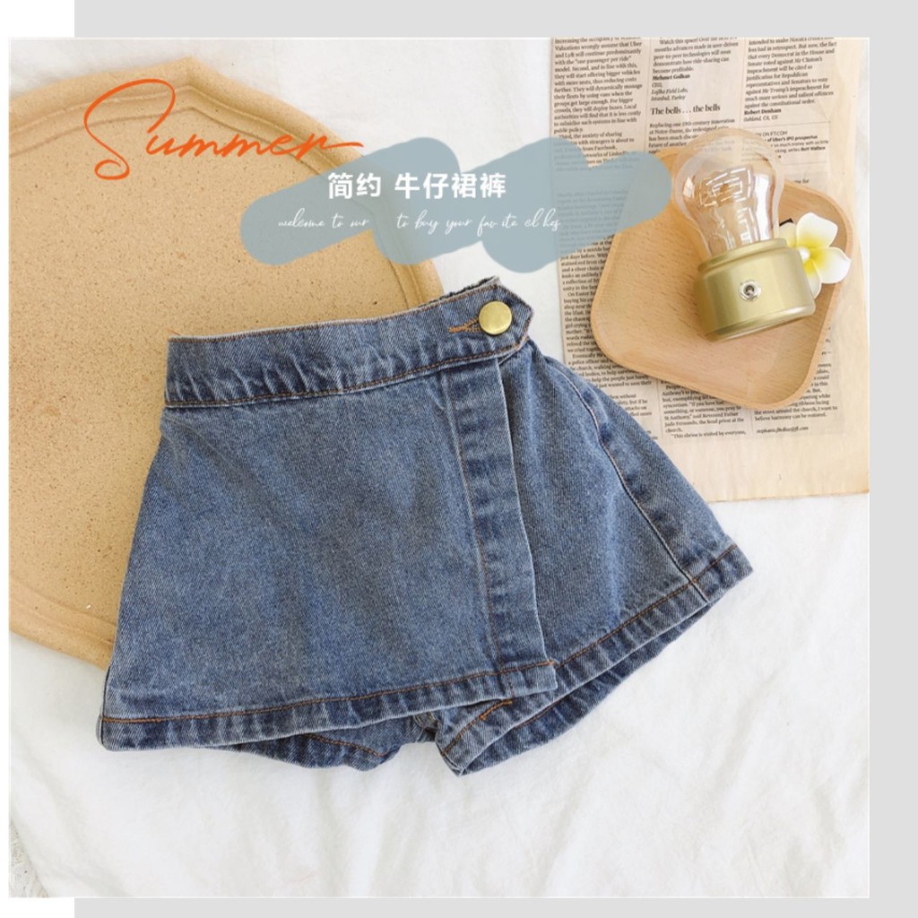 Quần Short Denim Lưng Thun Cho Bé Gái