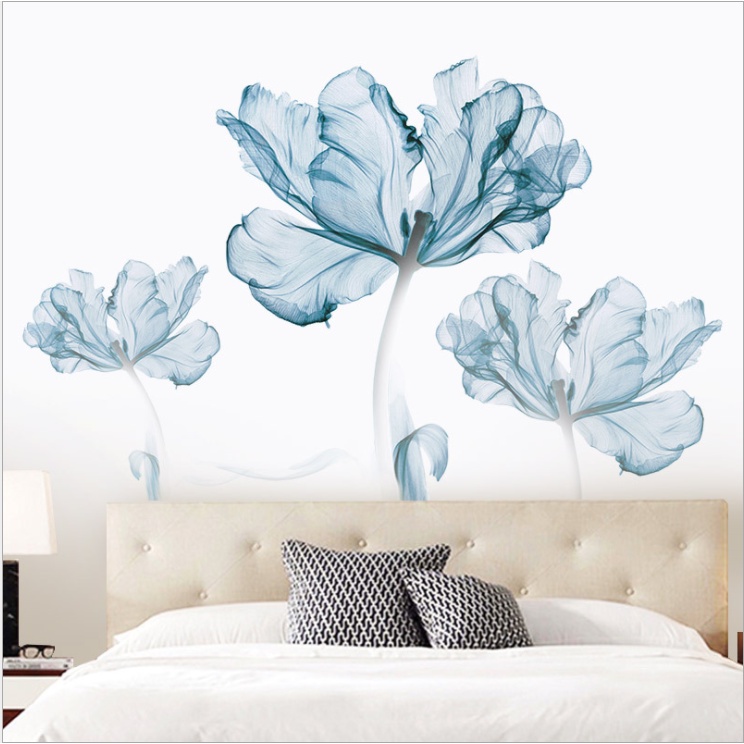 Decal dán tường trang trí Hoa xanh tươi mới khổng lồ