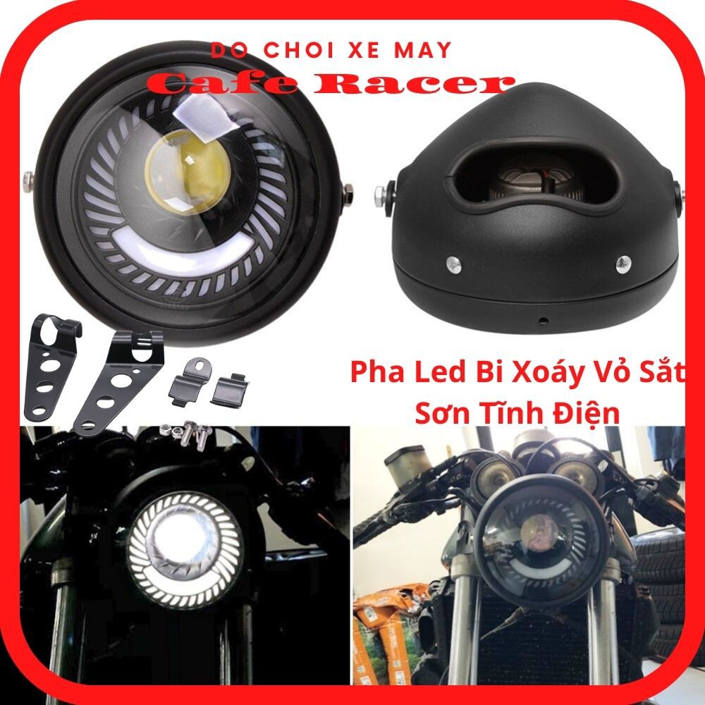 Đèn pha led ⭐𝑭𝑹𝑬𝑬𝑺𝑯𝑰𝑷⭐  Đèn pha led bi xoáy xe máy class độ Harley Cafe Racer Chopper Bobber CG125 GN125