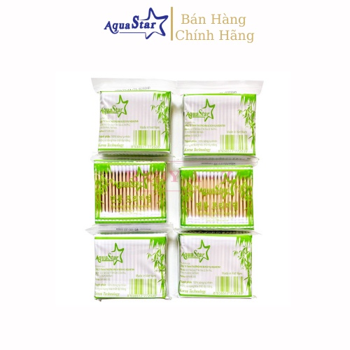 Tăm Bông Ngoái Tai Aquarstar Bịch Trúc 100c Tăm Bông Trang Điểm Người Lớn Cao Cấp 2 Đầu Tròn Và Xoắn