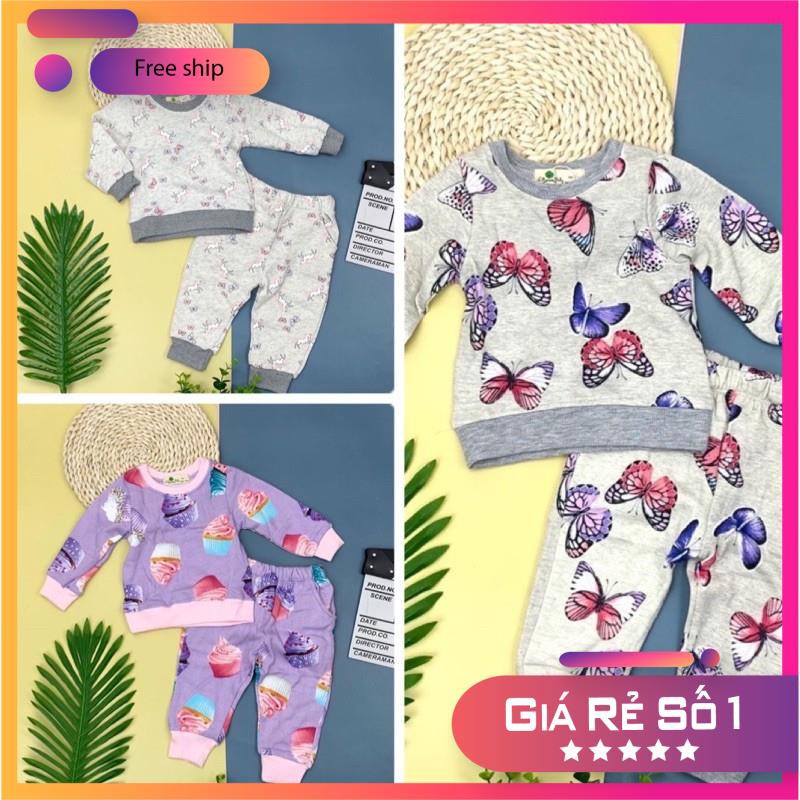 Bộ nỉ bông hoa văn ấm áp dành cho bé gái size 1-6T(10-22kg)