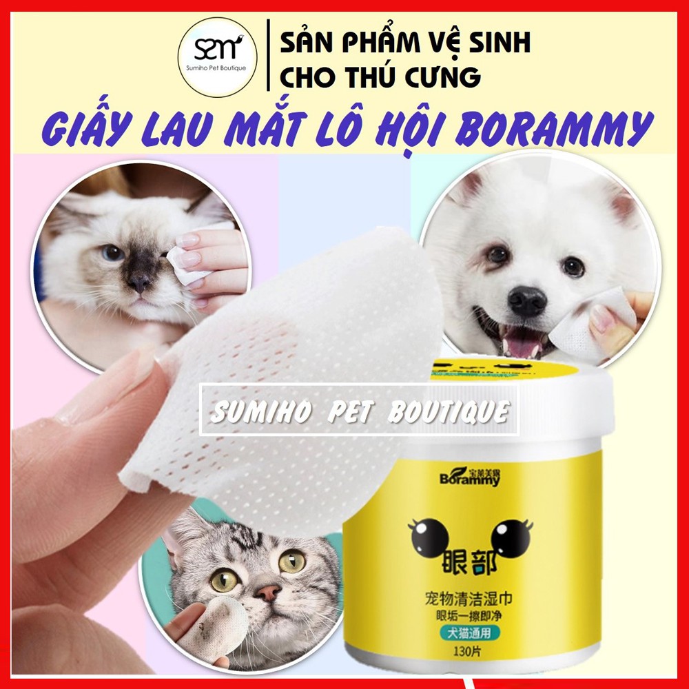 Khăn giấy lau mắt cho chó mèo chiết xuất lô hội (Hộp 130 miếng) phụ kiện cho chó mèo