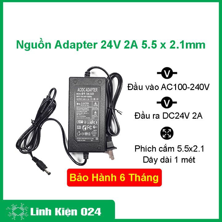 Nguồn Adapter 24V 2A 5.5*2.1 - BH 06 Tháng