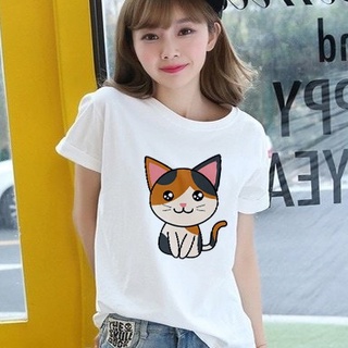Áo Thun Nữ In Hình Mèo Con dễ Thương Meow01 Ngắn Tay Cổ Tròn Vải Dày Mịn