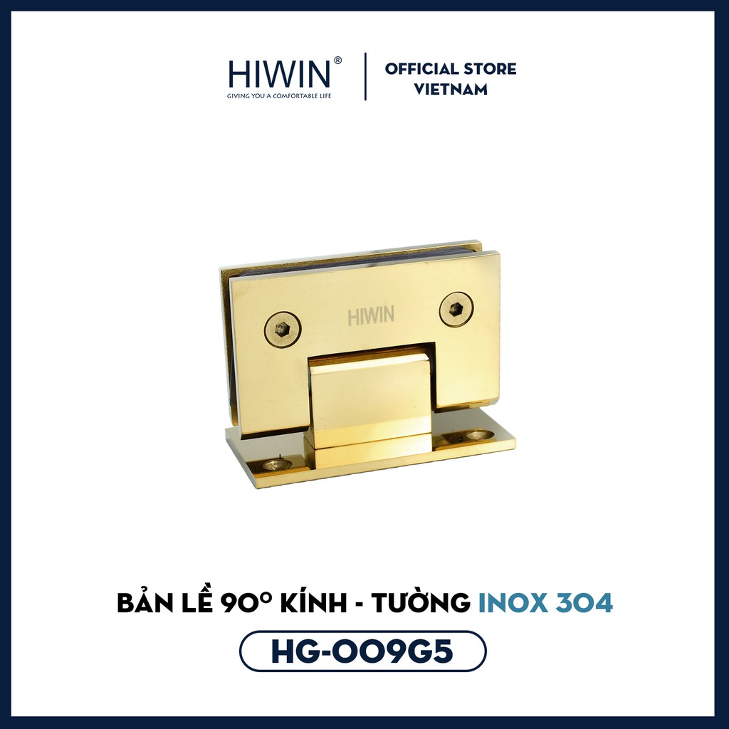 Bản lề 90 độ kính tường cabin tắm cạnh thẳng inox 304 mạ vàng cao cấp Hiwin HG-009