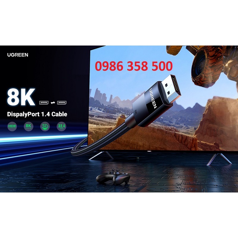 Cáp DisplayPort 1.4 8K 60HZ dây bện dài 1-3m cao cấp UGREEN DP114 - Hàng chính hãng