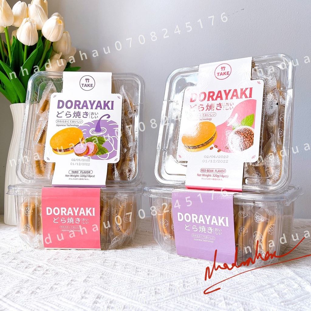 Một hộp bánh rán Doremon mini kẹp nhân kem khoai môn Đài Loan hộp lớn 320gam