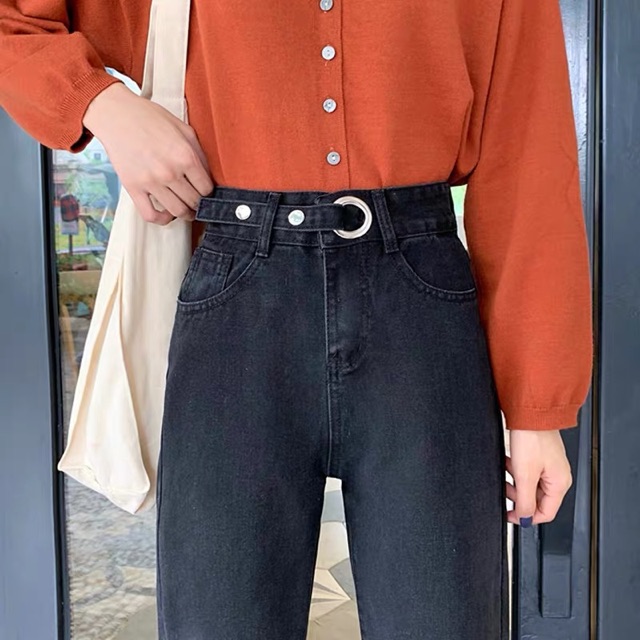 Xanh nhạt, L + Đen, M (sẵn) | Quần jeans ulzzang dáng suông MS1031 | BigBuy360 - bigbuy360.vn