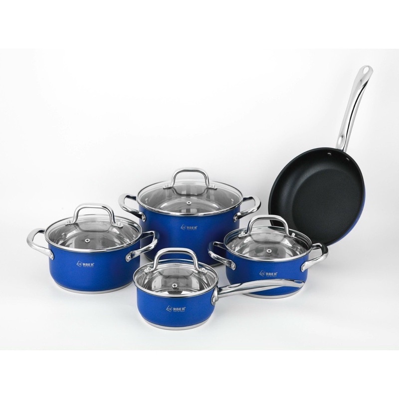 Bộ nồi chảo Arber 5 món đáy từ cao cấp Arber Navy Blue, màu xanh sang trọng, hàng chính hãng