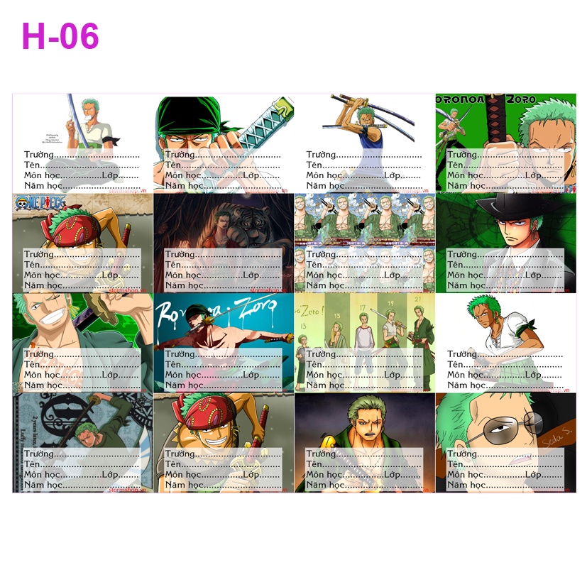 Nhãn vở anime One Piece - 1 set 16 hình