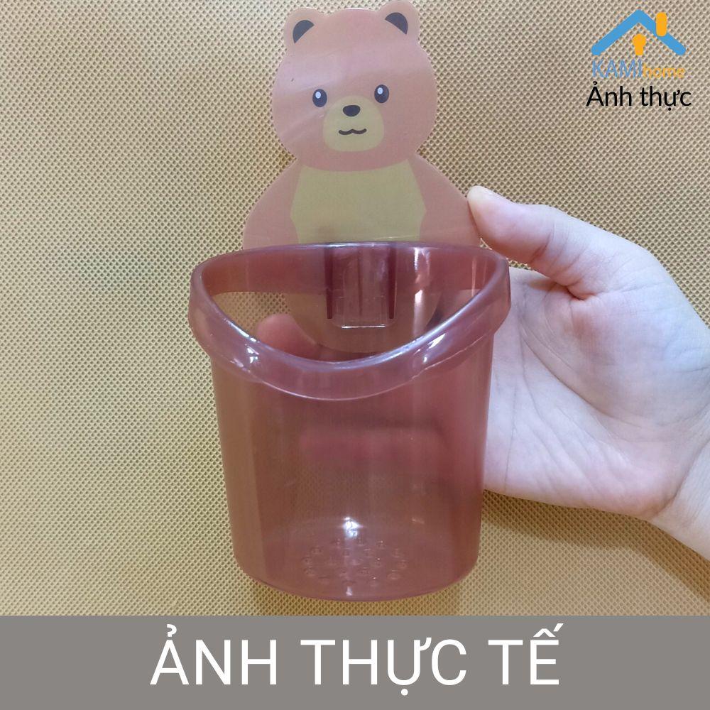 Cốc đựng bàn chải kem đánh răng gắn tường có lỗ thoát nước hình gấu KM 70059