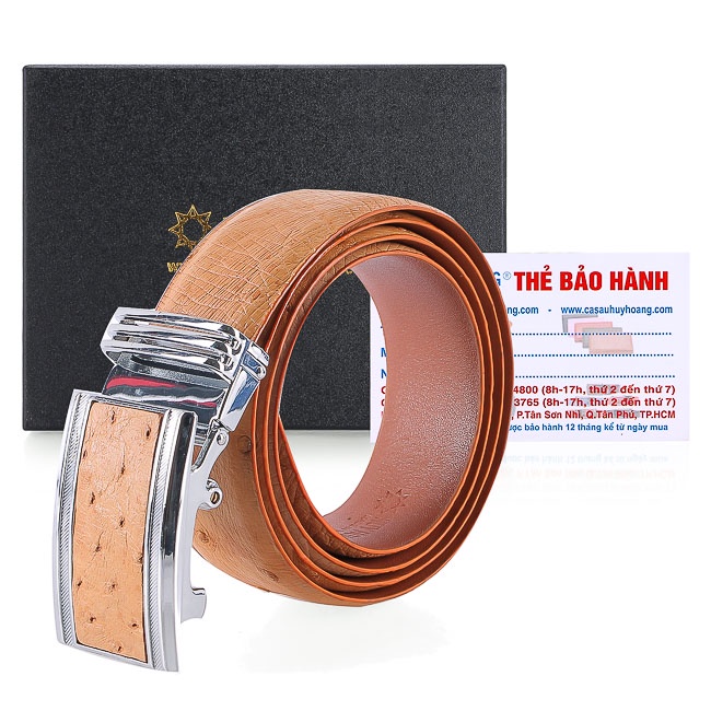 Thắt lưng nam da đà điểu Huy Hoàng da hột 3,5P màu đen, nâu đất, vàng bò, nâu đỏ HP4443-44-45-46