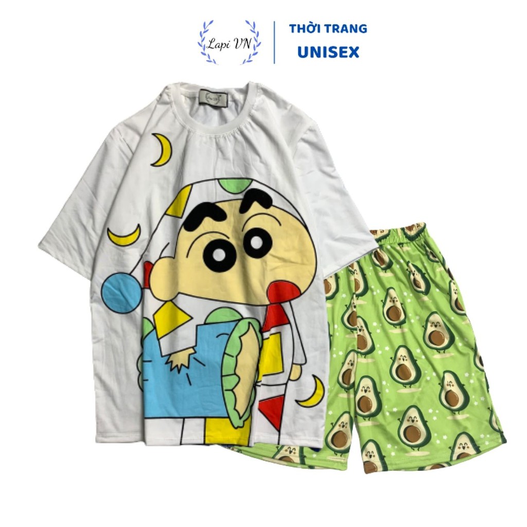 Set Đồ Bộ Cu Shin cartoon 3D Cute -Lapi VN Áo+ Quần Đùi Vải Thun Cotton Thoáng Mát, Freesize, Tay Lỡ, Phom Rộng