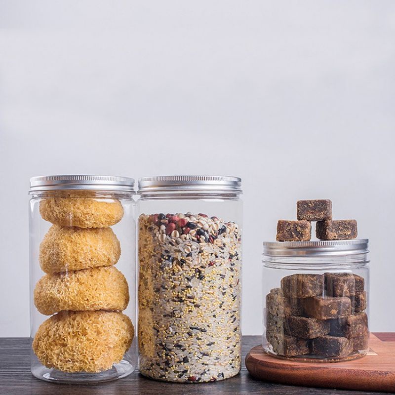 Hũ nhựa, hộp nhựa nắp thiếc đựng kẹo Nougat, bánh Bông Tuyết, thực phẩm
