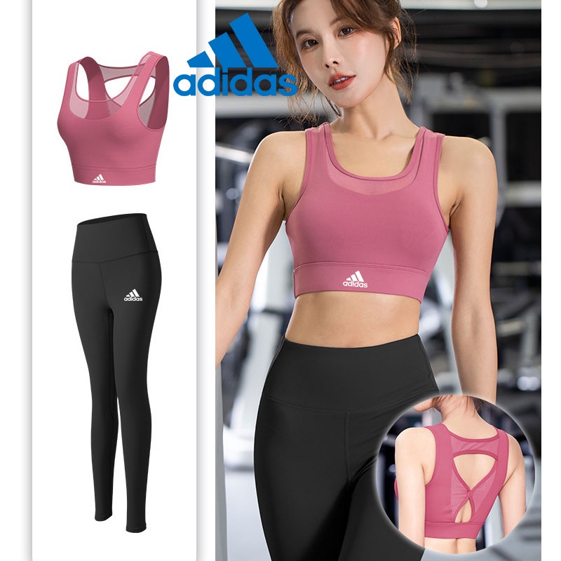 Adidas Bộ Đồ Tập Thể Thao Áo Bra Không Đường May + Quần Legging Lưng Cao Co Giãn Thời Trang Cho Nữ