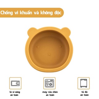 BÁT ĂN DẶM SILICON HÌNH GẤU KÈM THÌA SILICON CAO CẤP CHỐNG LẬT DÀNH CHO BÉ
