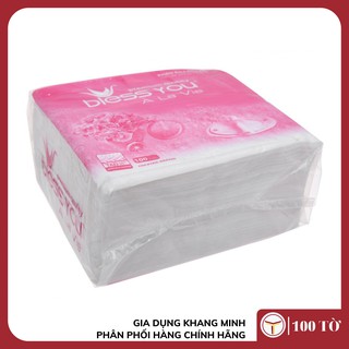 Khăn Giấy Ăn Bless You 1 Lớp Cao Cấp Gói 100 Tờ 23x23cm