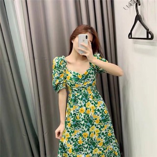 ⚡️bán sỉ⚡️đầm hoa xanh vàng dáng dài