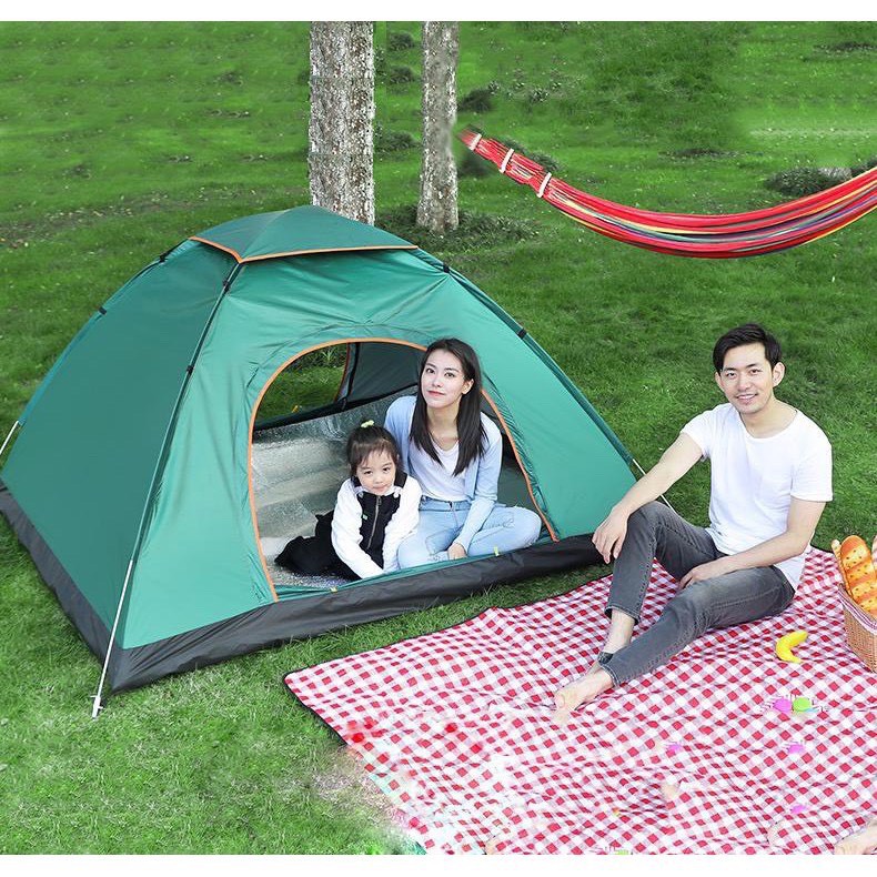 Lều Cắm Trại  Dã Ngoại 4 Người Tự Bung Cỡ Lớn 2mx2m Chống Nước Nhẹ Chống Gió Chống Tia Bức Xạ Có Che Đỉnh Lều