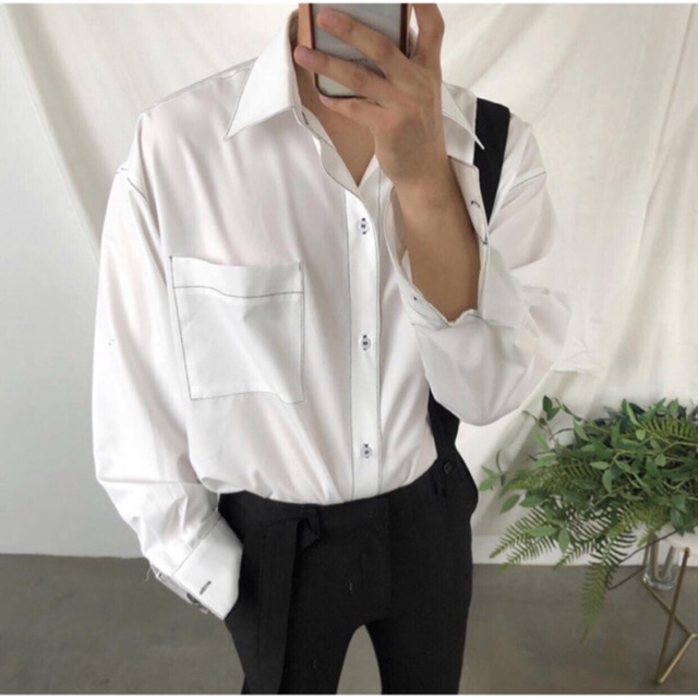 Sơ mi Unisex viền chỉ ( Trắng, Đen )