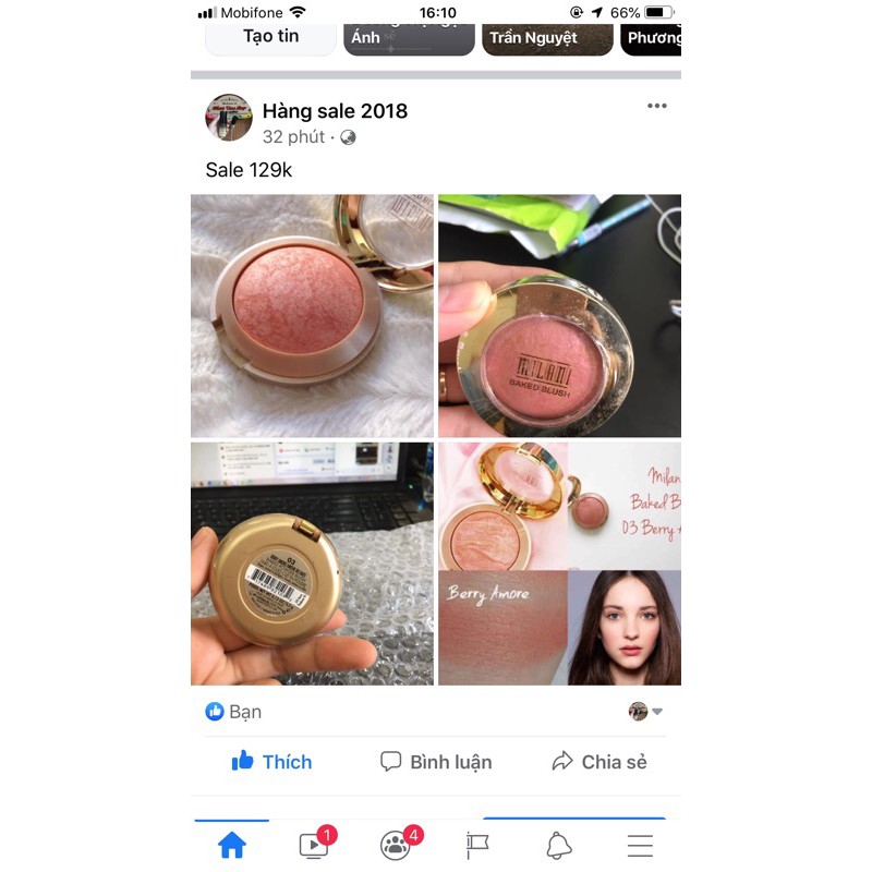 Thanh lý má hồng Milani tone 03 berry amore Ý